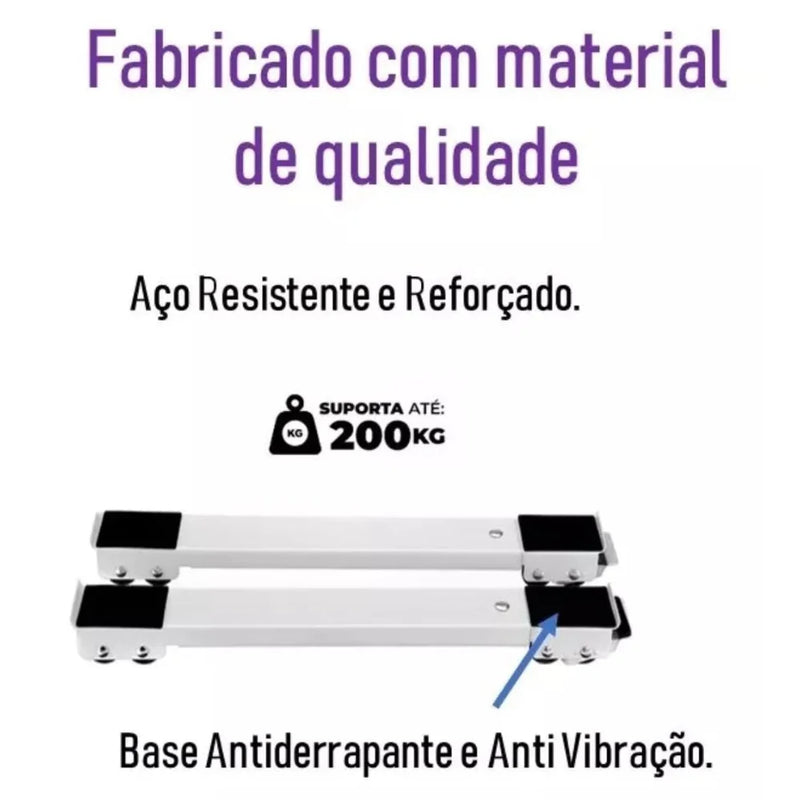 Suporte Base C/ Rodinhas Ajustável Máquina Lavar, Fogão, Geladeira E Móveis 200kg